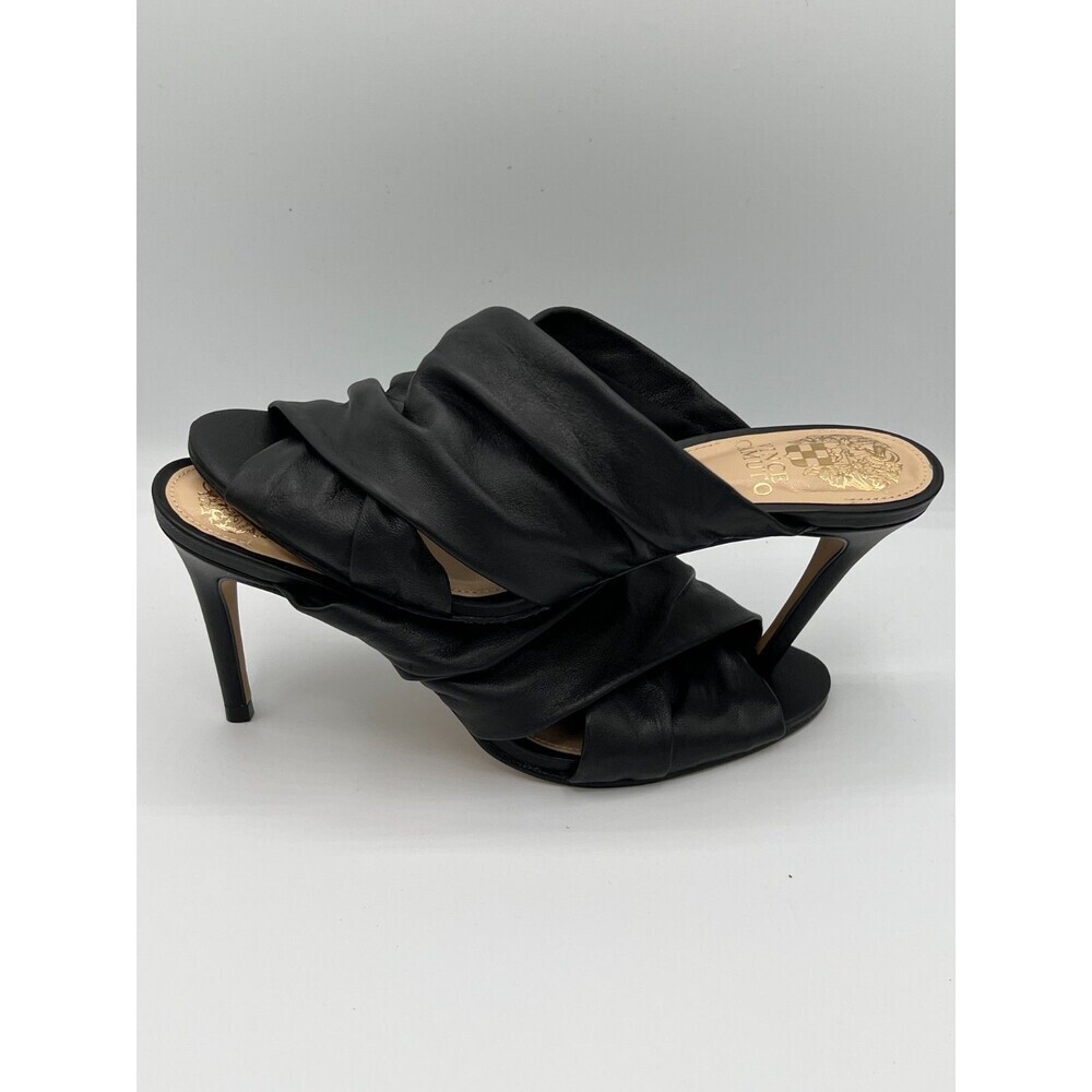 VINCE CAMUTO Clarstie Peep Toe Black Leather Stiletto Heels Sandals 6M - Picture 4 of 9